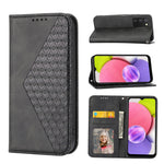 Custodia per telefono in pelle con chiusura magnetica a griglia cubica in vitello, For Samsung Galaxy A22 5G JP Version, For Samsung Galaxy A03s 166mm, For Samsung Galaxy A03s 165.8mm, For Samsung Galaxy A13 4G / 5G