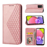Custodia per telefono in pelle con chiusura magnetica a griglia cubica in vitello, For Samsung Galaxy A22 5G JP Version, For Samsung Galaxy A03s 166mm, For Samsung Galaxy A03s 165.8mm, For Samsung Galaxy A13 4G / 5G