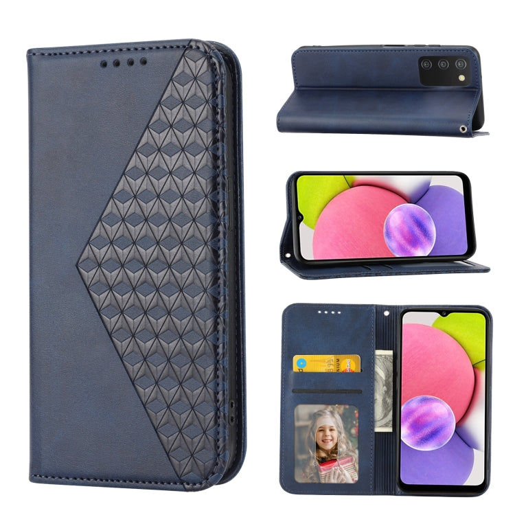 Custodia per telefono in pelle con chiusura magnetica a griglia cubica in vitello, For Samsung Galaxy A22 5G JP Version, For Samsung Galaxy A03s 166mm, For Samsung Galaxy A03s 165.8mm, For Samsung Galaxy A13 4G / 5G
