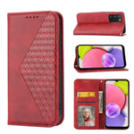Custodia per telefono in pelle con chiusura magnetica a griglia cubica in vitello, For Samsung Galaxy A22 5G JP Version, For Samsung Galaxy A03s 166mm, For Samsung Galaxy A03s 165.8mm, For Samsung Galaxy A13 4G / 5G