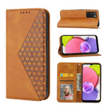 Custodia per telefono in pelle con chiusura magnetica a griglia cubica in vitello, For Samsung Galaxy A22 5G JP Version, For Samsung Galaxy A03s 166mm, For Samsung Galaxy A03s 165.8mm, For Samsung Galaxy A13 4G / 5G