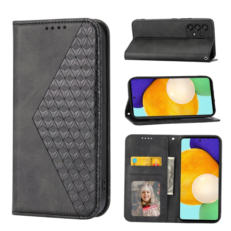 Custodia per telefono in pelle con chiusura magnetica a griglia cubica in vitello, For Samsung Galaxy A53 5G, For Samsung Galaxy A73 5G