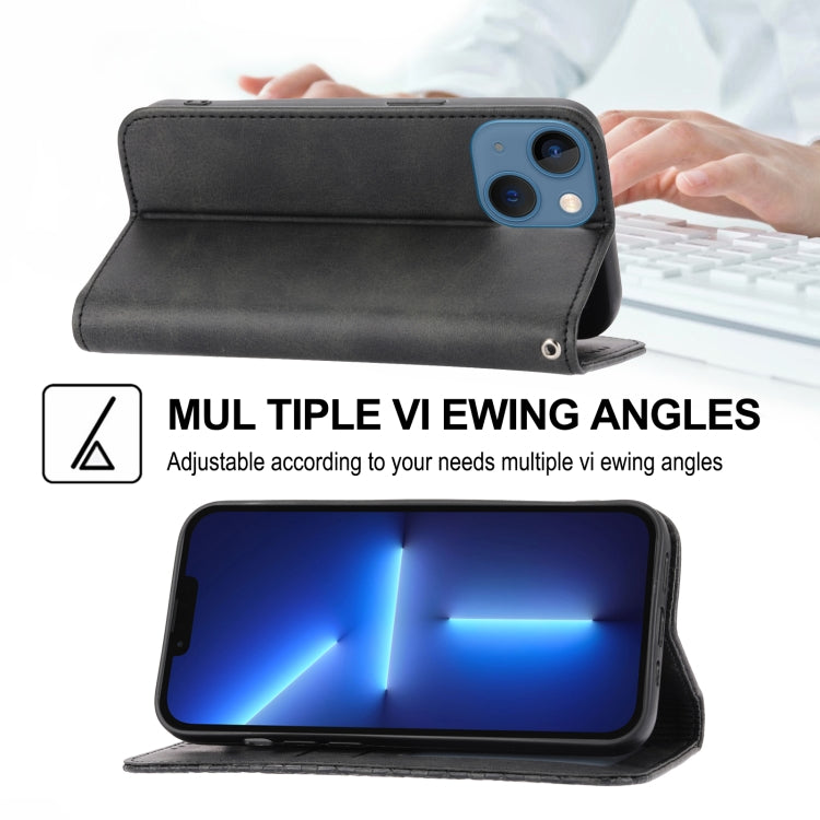 Custodia per telefono in pelle con chiusura magnetica a griglia cubica in vitello, For iPhone 14, For iPhone 14 Plus, For iPhone 14 Pro, For iPhone 14 Pro Max