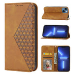 Custodia per telefono in pelle con chiusura magnetica a griglia cubica in vitello, For iPhone 14, For iPhone 14 Plus, For iPhone 14 Pro, For iPhone 14 Pro Max