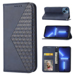 Custodia per telefono in pelle con chiusura magnetica a griglia cubica in vitello, For iPhone 14, For iPhone 14 Plus, For iPhone 14 Pro, For iPhone 14 Pro Max