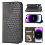 Custodia per telefono in pelle con chiusura magnetica a griglia cubica in vitello, For iPhone 14, For iPhone 14 Plus, For iPhone 14 Pro, For iPhone 14 Pro Max