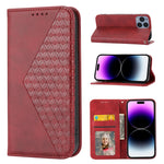 Custodia per telefono in pelle con chiusura magnetica a griglia cubica in vitello, For iPhone 14, For iPhone 14 Plus, For iPhone 14 Pro, For iPhone 14 Pro Max