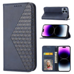 Custodia per telefono in pelle con chiusura magnetica a griglia cubica in vitello, For iPhone 14, For iPhone 14 Plus, For iPhone 14 Pro, For iPhone 14 Pro Max