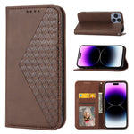 Custodia per telefono in pelle con chiusura magnetica a griglia cubica in vitello, For iPhone 14, For iPhone 14 Plus, For iPhone 14 Pro, For iPhone 14 Pro Max