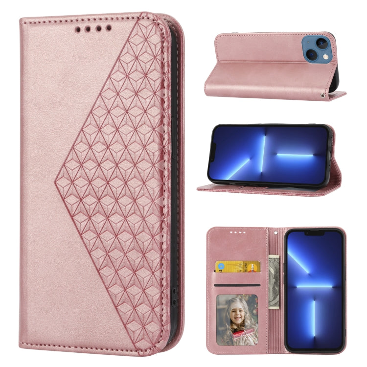 Custodia per telefono in pelle con chiusura magnetica a griglia cubica in vitello, For iPhone 13 mini, For iPhone 13, For iPhone 13 Pro, For iPhone 13 Pro Max
