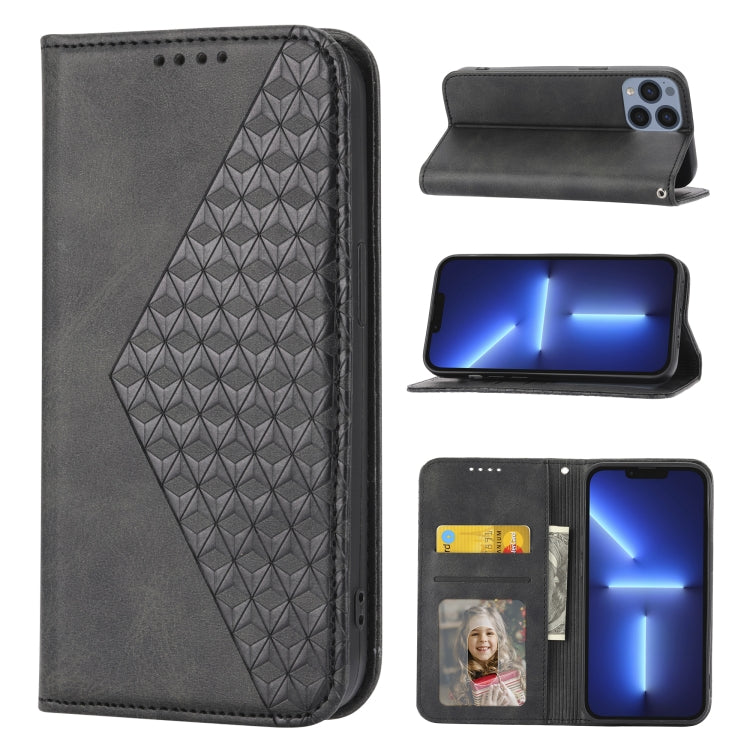 Custodia per telefono in pelle con chiusura magnetica a griglia cubica in vitello, For iPhone 13 mini, For iPhone 13, For iPhone 13 Pro, For iPhone 13 Pro Max