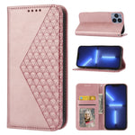Custodia per telefono in pelle con chiusura magnetica a griglia cubica in vitello, For iPhone 13 mini, For iPhone 13, For iPhone 13 Pro, For iPhone 13 Pro Max
