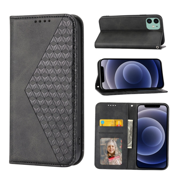 Custodia per telefono in pelle con chiusura magnetica a griglia cubica in vitello, For iPhone 12 mini, For iPhone 12 / 12 Pro, For iPhone 12 Pro Max, For iPhone 11
