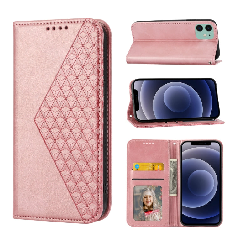 Custodia per telefono in pelle con chiusura magnetica a griglia cubica in vitello, For iPhone 12 mini, For iPhone 12 / 12 Pro, For iPhone 12 Pro Max, For iPhone 11