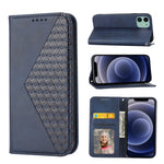 Custodia per telefono in pelle con chiusura magnetica a griglia cubica in vitello, For iPhone 12 mini, For iPhone 12 / 12 Pro, For iPhone 12 Pro Max, For iPhone 11