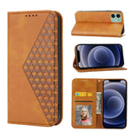Custodia per telefono in pelle con chiusura magnetica a griglia cubica in vitello, For iPhone 12 mini, For iPhone 12 / 12 Pro, For iPhone 12 Pro Max, For iPhone 11