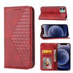 Custodia per telefono in pelle con chiusura magnetica a griglia cubica in vitello, For iPhone 12 mini, For iPhone 12 / 12 Pro, For iPhone 12 Pro Max, For iPhone 11
