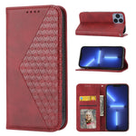 Custodia per telefono in pelle con chiusura magnetica a griglia cubica in vitello, For iPhone 11 Pro, For iPhone 11 Pro Max, For iPhone X / XS, For iPhone XR