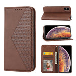 Custodia per telefono in pelle con chiusura magnetica a griglia cubica in vitello, For iPhone 11 Pro, For iPhone 11 Pro Max, For iPhone X / XS, For iPhone XR