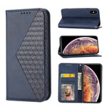 Custodia per telefono in pelle con chiusura magnetica a griglia cubica in vitello, For iPhone 11 Pro, For iPhone 11 Pro Max, For iPhone X / XS, For iPhone XR