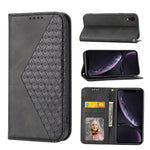 Custodia per telefono in pelle con chiusura magnetica a griglia cubica in vitello, For iPhone 11 Pro, For iPhone 11 Pro Max, For iPhone X / XS, For iPhone XR