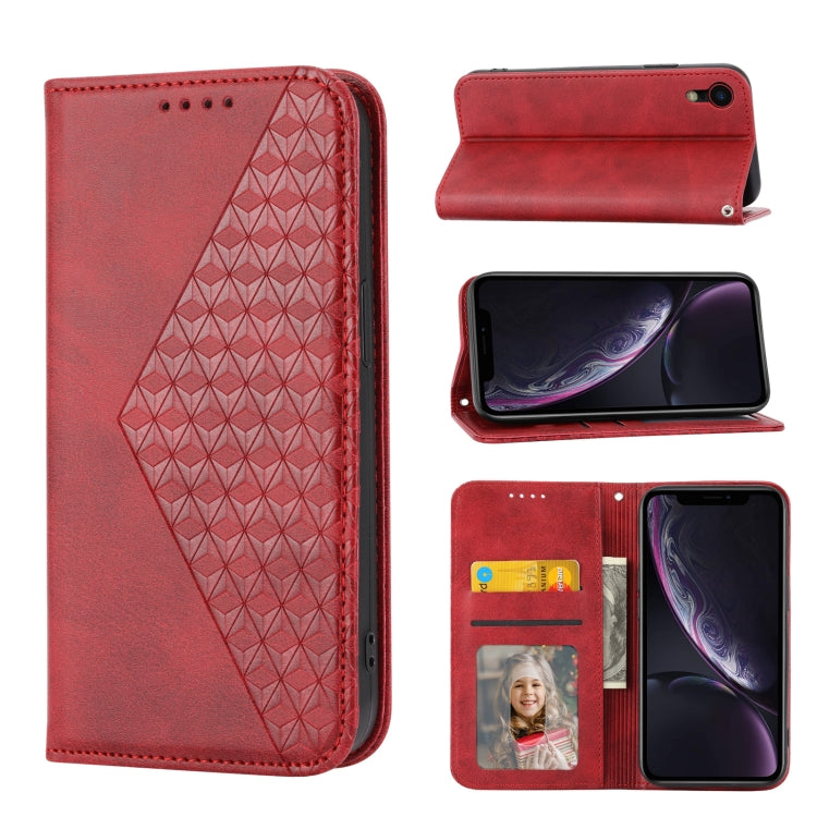 Custodia per telefono in pelle con chiusura magnetica a griglia cubica in vitello, For iPhone 11 Pro, For iPhone 11 Pro Max, For iPhone X / XS, For iPhone XR