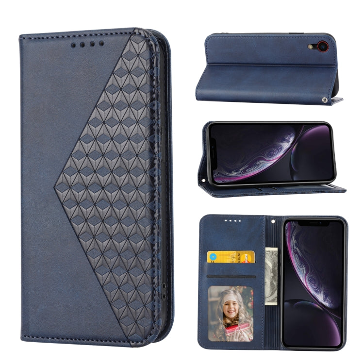 Custodia per telefono in pelle con chiusura magnetica a griglia cubica in vitello, For iPhone 11 Pro, For iPhone 11 Pro Max, For iPhone X / XS, For iPhone XR