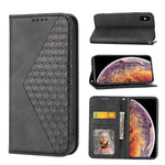 Custodia per telefono in pelle con chiusura magnetica a griglia cubica in vitello, For iPhone XS Max, For iPhone SE 2022 / SE 2020 / 7 / 8, For iPhone 7 Plus / 8 Plus
