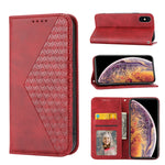 Custodia per telefono in pelle con chiusura magnetica a griglia cubica in vitello, For iPhone XS Max, For iPhone SE 2022 / SE 2020 / 7 / 8, For iPhone 7 Plus / 8 Plus