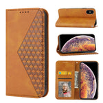 Custodia per telefono in pelle con chiusura magnetica a griglia cubica in vitello, For iPhone XS Max, For iPhone SE 2022 / SE 2020 / 7 / 8, For iPhone 7 Plus / 8 Plus