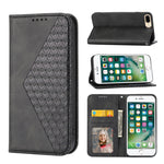 Custodia per telefono in pelle con chiusura magnetica a griglia cubica in vitello, For iPhone XS Max, For iPhone SE 2022 / SE 2020 / 7 / 8, For iPhone 7 Plus / 8 Plus