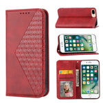 Custodia per telefono in pelle con chiusura magnetica a griglia cubica in vitello, For iPhone XS Max, For iPhone SE 2022 / SE 2020 / 7 / 8, For iPhone 7 Plus / 8 Plus