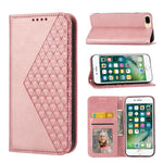 Custodia per telefono in pelle con chiusura magnetica a griglia cubica in vitello, For iPhone XS Max, For iPhone SE 2022 / SE 2020 / 7 / 8, For iPhone 7 Plus / 8 Plus
