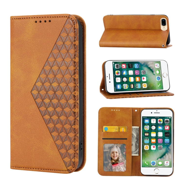 Custodia per telefono in pelle con chiusura magnetica a griglia cubica in vitello, For iPhone XS Max, For iPhone SE 2022 / SE 2020 / 7 / 8, For iPhone 7 Plus / 8 Plus