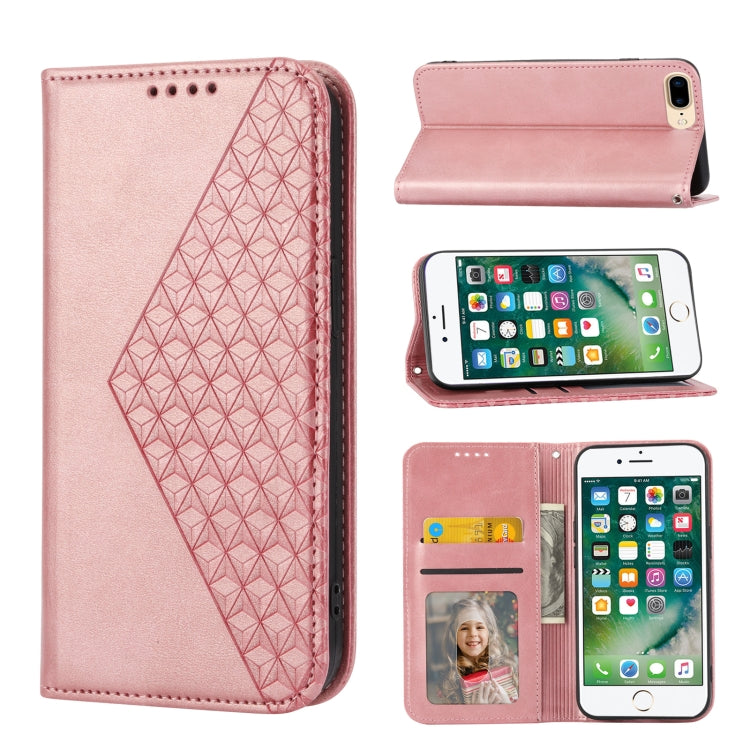 Custodia per telefono in pelle con chiusura magnetica a griglia cubica in vitello, For iPhone XS Max, For iPhone SE 2022 / SE 2020 / 7 / 8, For iPhone 7 Plus / 8 Plus