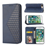 Custodia per telefono in pelle con chiusura magnetica a griglia cubica in vitello, For iPhone XS Max, For iPhone SE 2022 / SE 2020 / 7 / 8, For iPhone 7 Plus / 8 Plus