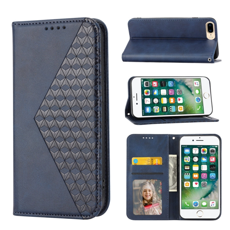 Custodia per telefono in pelle con chiusura magnetica a griglia cubica in vitello, For iPhone XS Max, For iPhone SE 2022 / SE 2020 / 7 / 8, For iPhone 7 Plus / 8 Plus