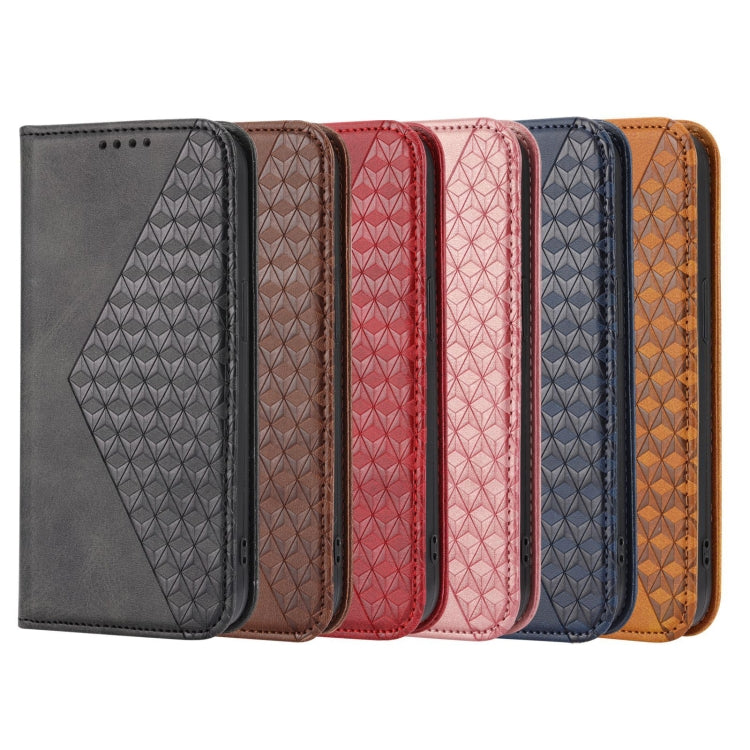 Custodia per telefono in pelle con chiusura magnetica a griglia cubica in vitello, For Google Pixel 6 Pro, For Google Pixel 6a, For Google Pixel 7, For Google Pixel 7 Pro