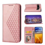Custodia per telefono in pelle con chiusura magnetica a griglia cubica in vitello, For Google Pixel 6 Pro, For Google Pixel 6a, For Google Pixel 7, For Google Pixel 7 Pro