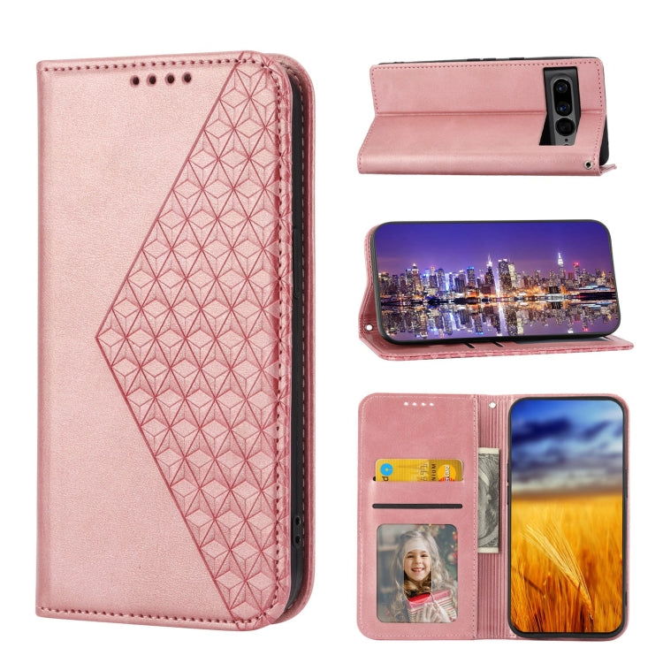 Custodia per telefono in pelle con chiusura magnetica a griglia cubica in vitello, For Google Pixel 6 Pro, For Google Pixel 6a, For Google Pixel 7, For Google Pixel 7 Pro