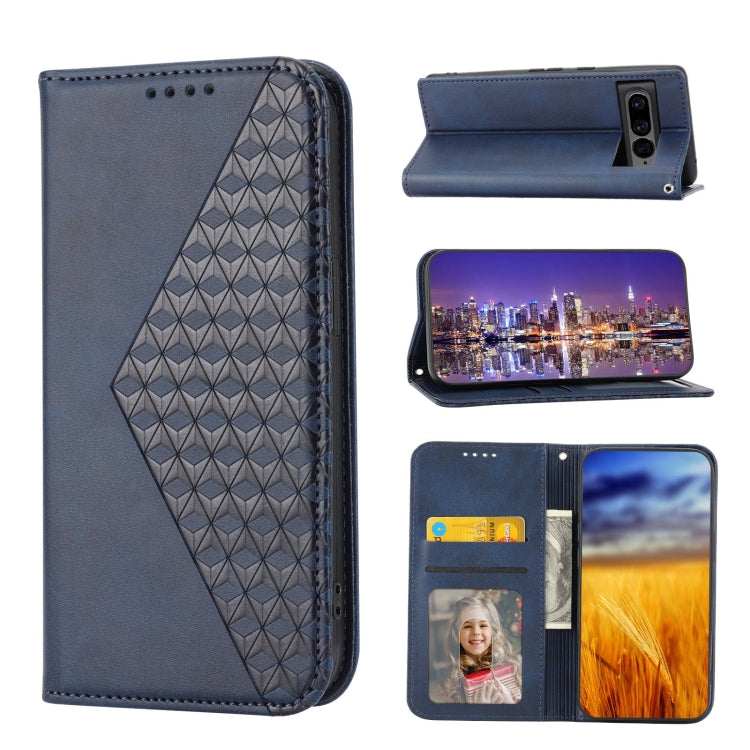 Custodia per telefono in pelle con chiusura magnetica a griglia cubica in vitello, For Google Pixel 6 Pro, For Google Pixel 6a, For Google Pixel 7, For Google Pixel 7 Pro