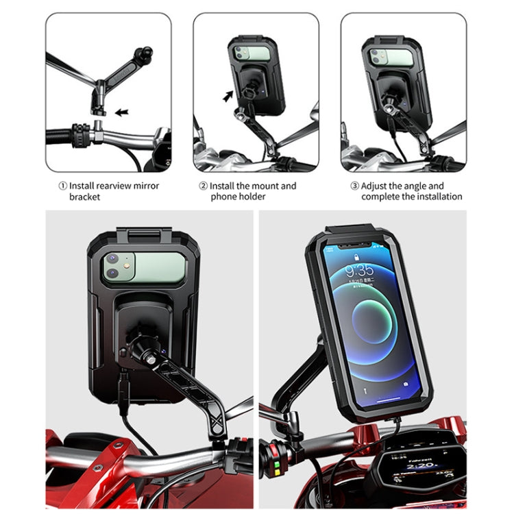 Specchietto retrovisore per moto / bicicletta Supporto per telefono cellulare impermeabile con ricarica wireless, M18S-A2, M18L-A2