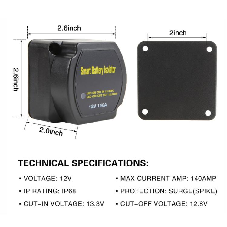 Controller di isolamento intelligente a doppia batteria per auto, yacht, camper, 12V 140A, con relè, with Relay