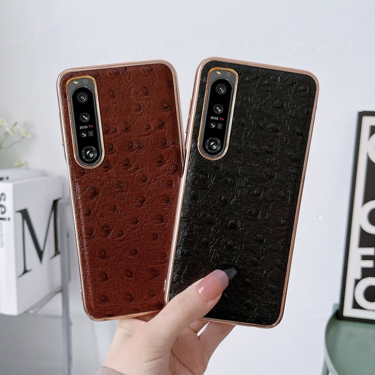 Custodia per telefono con placcatura nano in vera pelle di struzzo, For Sony Xperia 1 IV, For Sony Xperia 10 IV, For vivo X80 5G, For vivo X80 Pro 5G, For Xiaomi Mix Fold 2, For Motorola Moto Razr 2022