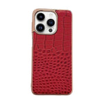 Custodia per telefono galvanica nano in vera pelle con trama di coccodrillo, For iPhone 14 Pro, For iPhone 14 Pro Max, For iPhone 13 Pro, For iPhone 13 Pro Max, For Samsung Galaxy Z Flip4, For Motorola Moto Razr 2022