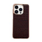 Custodia per telefono galvanica nano in vera pelle con trama di coccodrillo, For iPhone 14 Pro, For iPhone 14 Pro Max, For iPhone 13 Pro, For iPhone 13 Pro Max, For Samsung Galaxy Z Flip4, For Motorola Moto Razr 2022