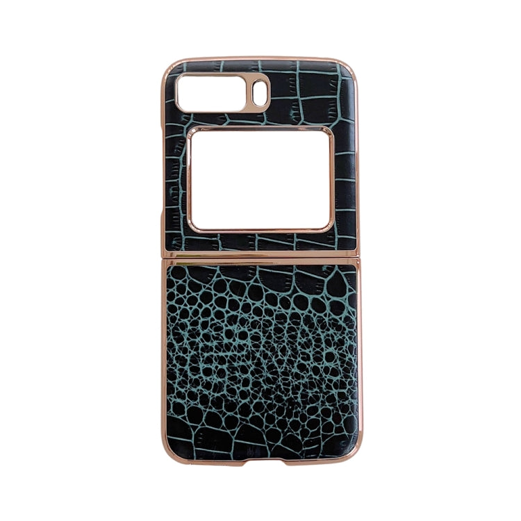 Custodia per telefono galvanica nano in vera pelle con trama di coccodrillo, For iPhone 14 Pro, For iPhone 14 Pro Max, For iPhone 13 Pro, For iPhone 13 Pro Max, For Samsung Galaxy Z Flip4, For Motorola Moto Razr 2022