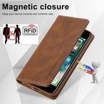 Custodia per telefono in pelle antifurto LC.IMEEKE RFID, For iPhone SE 2022 / SE 2020 / 8 / 7, For iPhone XS Max, For iPhone XS / X, For iPhone XR, For iPhone 8 Plus / 7 Plus, For Samsung Galaxy S21 5G