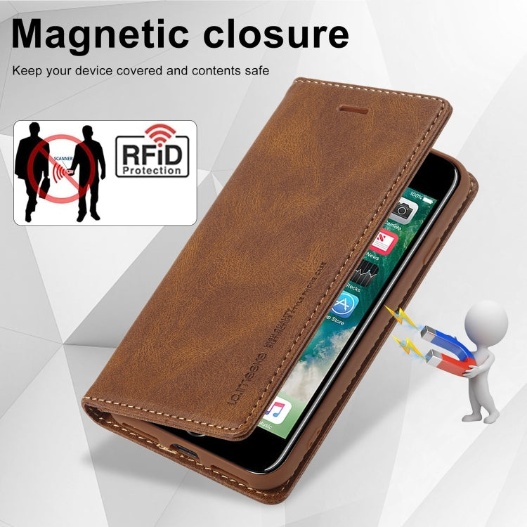 Custodia per telefono in pelle antifurto LC.IMEEKE RFID, For iPhone SE 2022 / SE 2020 / 8 / 7, For iPhone XS Max, For iPhone XS / X, For iPhone XR, For iPhone 8 Plus / 7 Plus, For Samsung Galaxy S21 5G