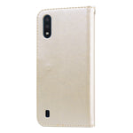 Custodia in pelle PU con vibrazione orizzontale in rilievo rosa con supporto, slot per carte e portafoglio, For Galaxy A01